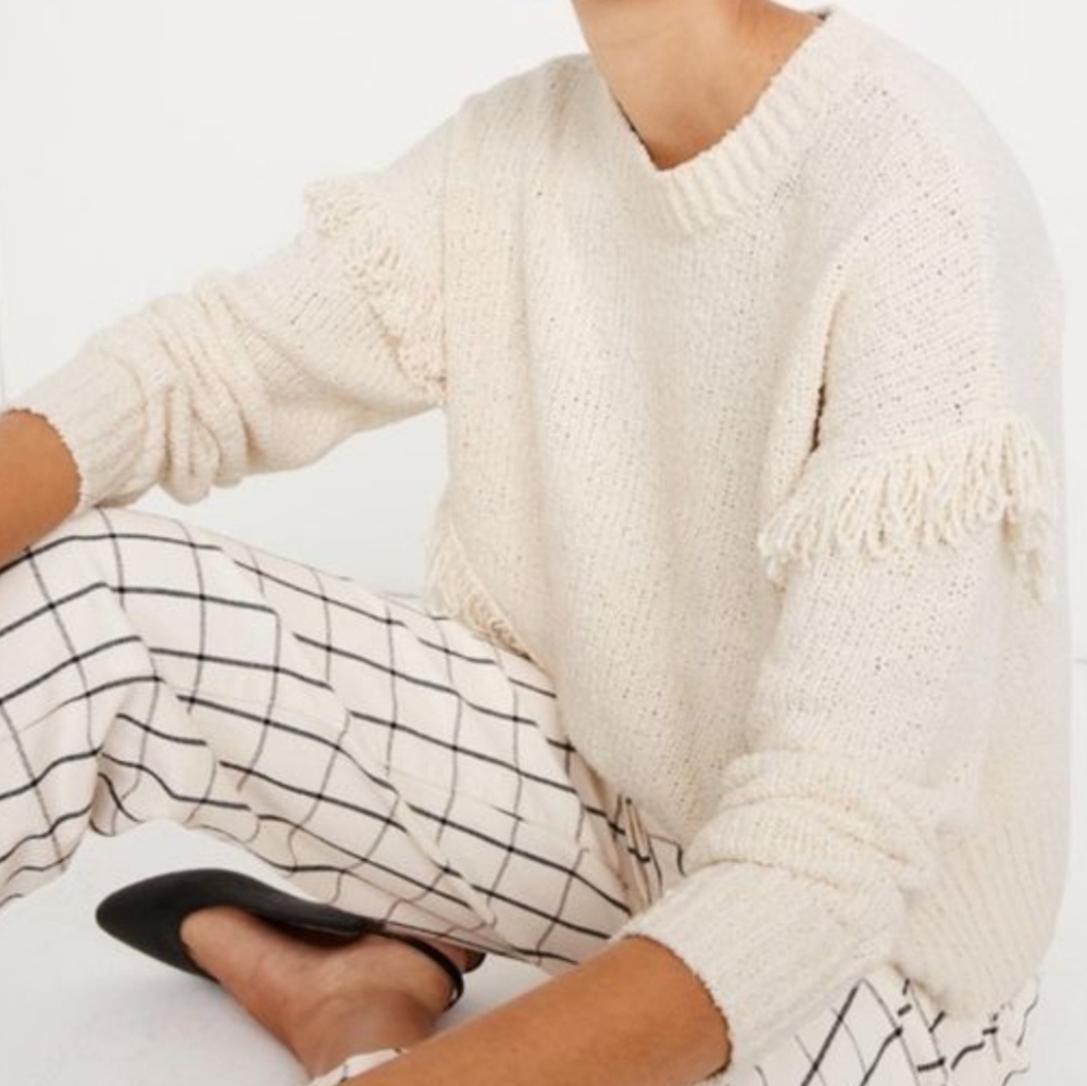 Madewell Cream Fringe Sweater. S